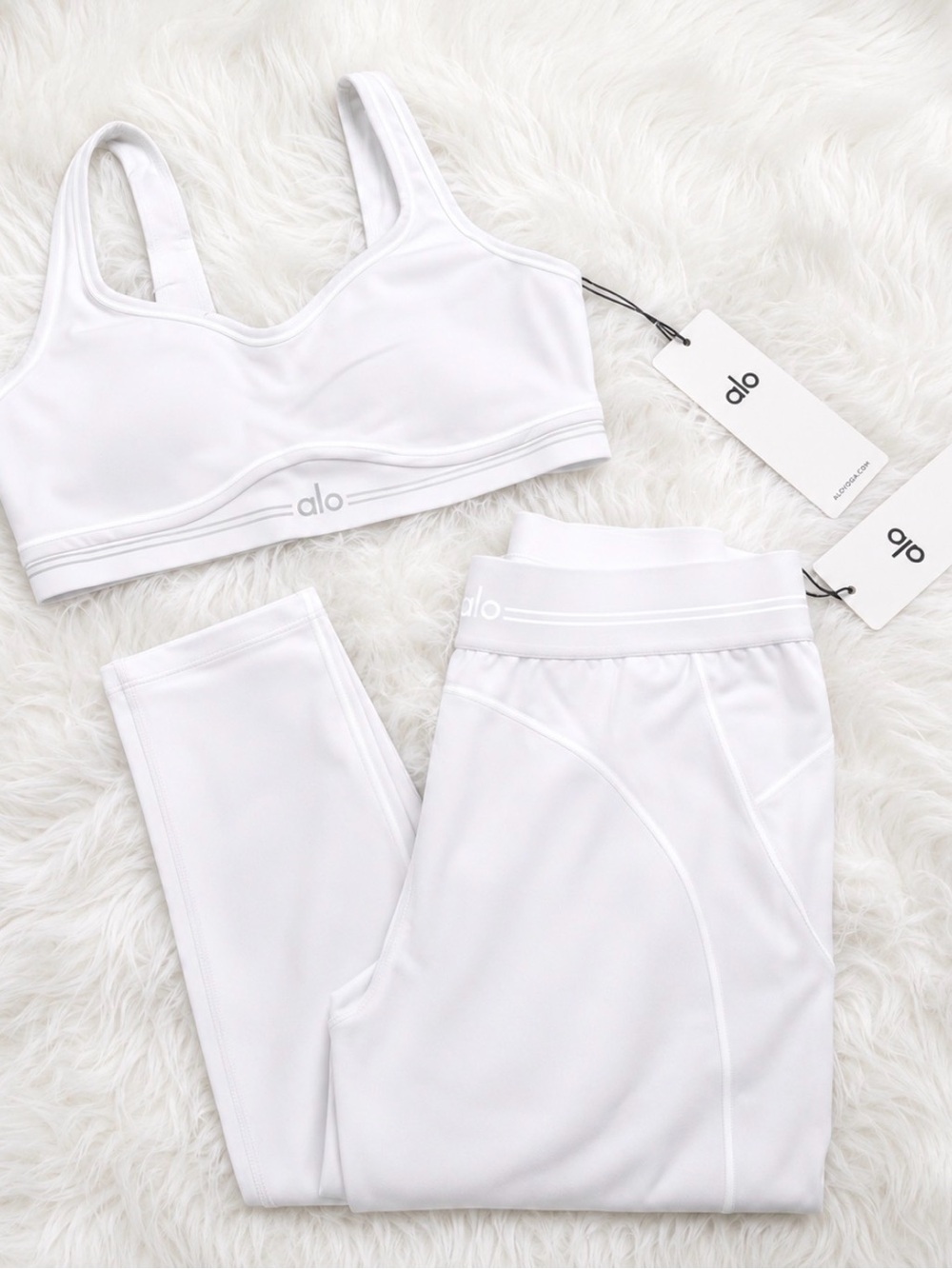 ALO Yoga White Sports Bra and Legging Active Set